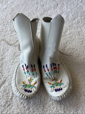 Taos White Beaded Moccasin Boots